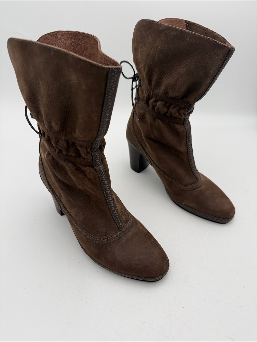 Clarks artisan Classic Brown Leather Mid-Calf Heeled Boots Women 8M fall winter